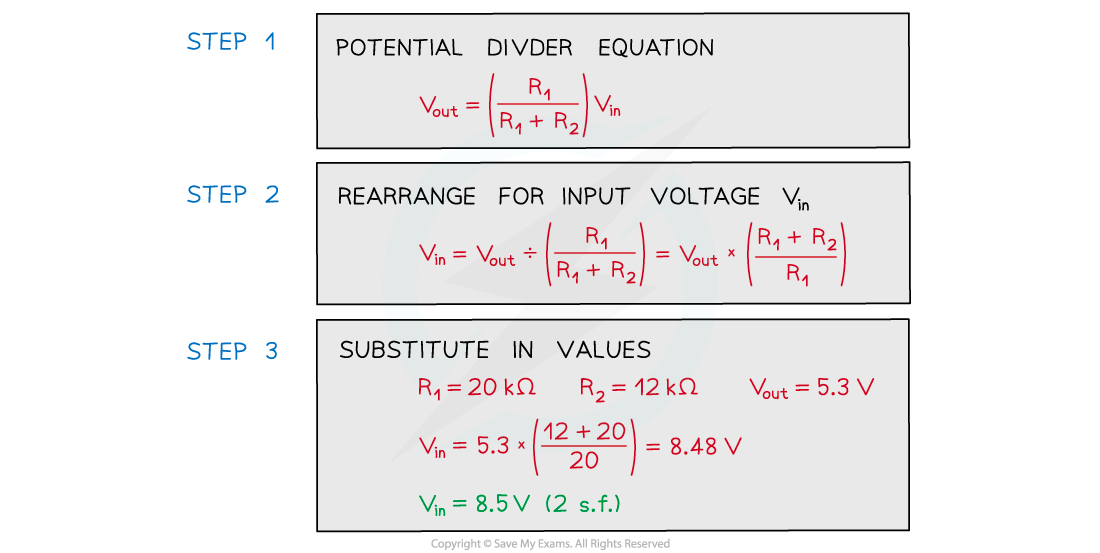 WE - potential divider answer image, downloadable AS & A Level Physics revision notes